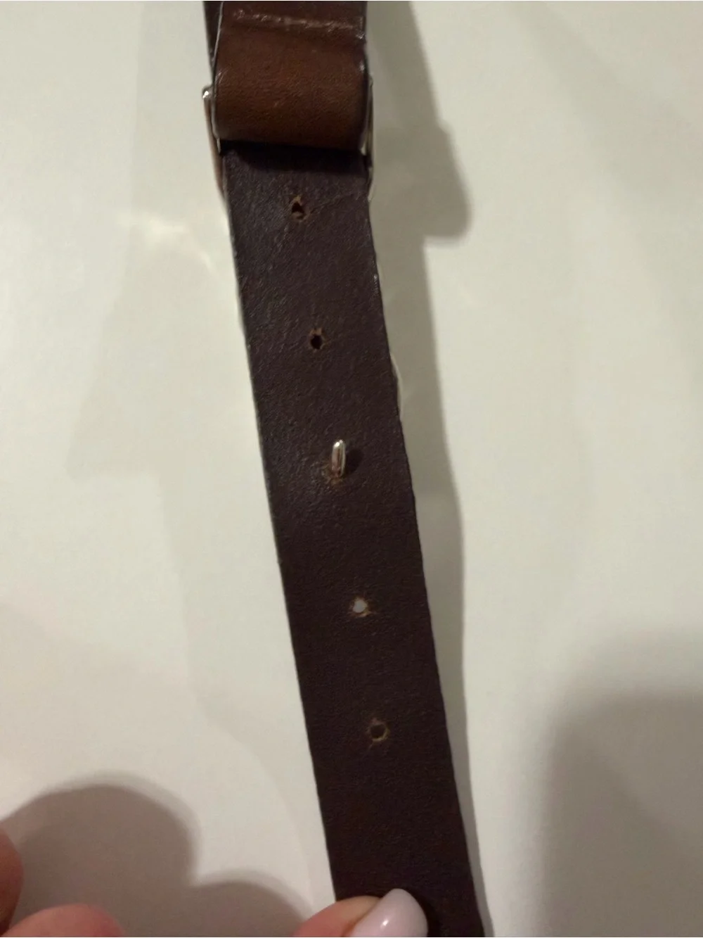 LANDES Brown Leather Women Belt Metal Silver Chain Buckle Statement Chunky S/P